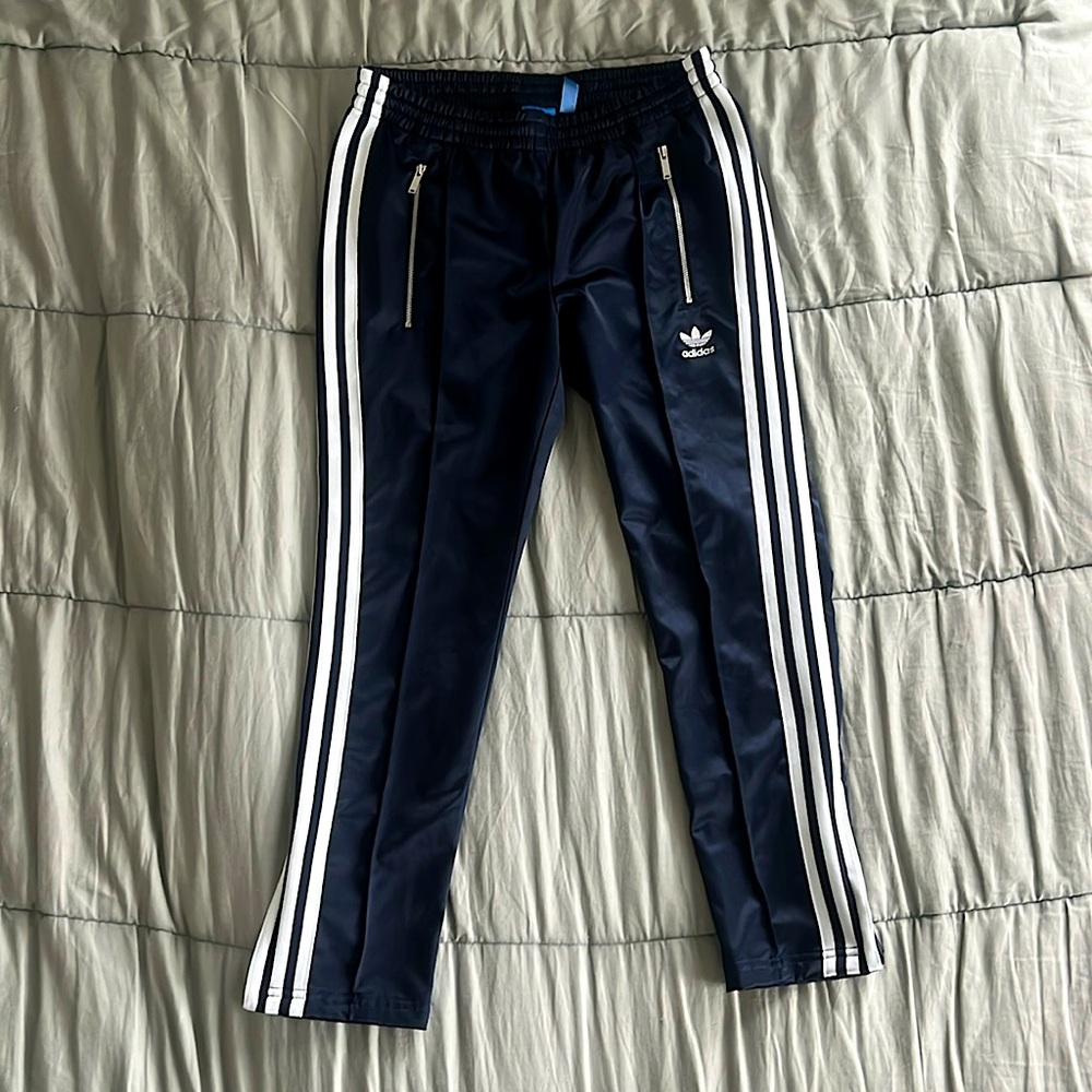 ADIDAS SATIN NAVY BLUE CAPRIS TRACK PANTS